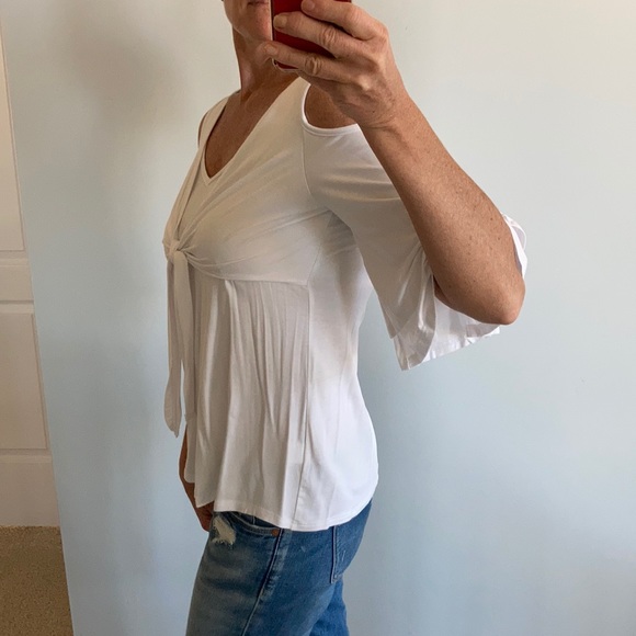 White Cold Shoulder Tie Front Top - Picture 2 of 14